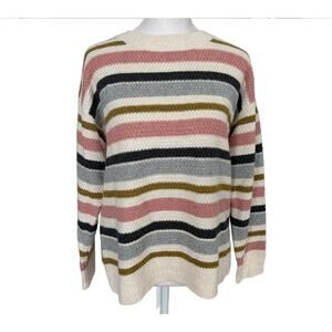 FatFace Ivory, Gray, Pink, Striped Crew Neck Sweater Womens Size Small